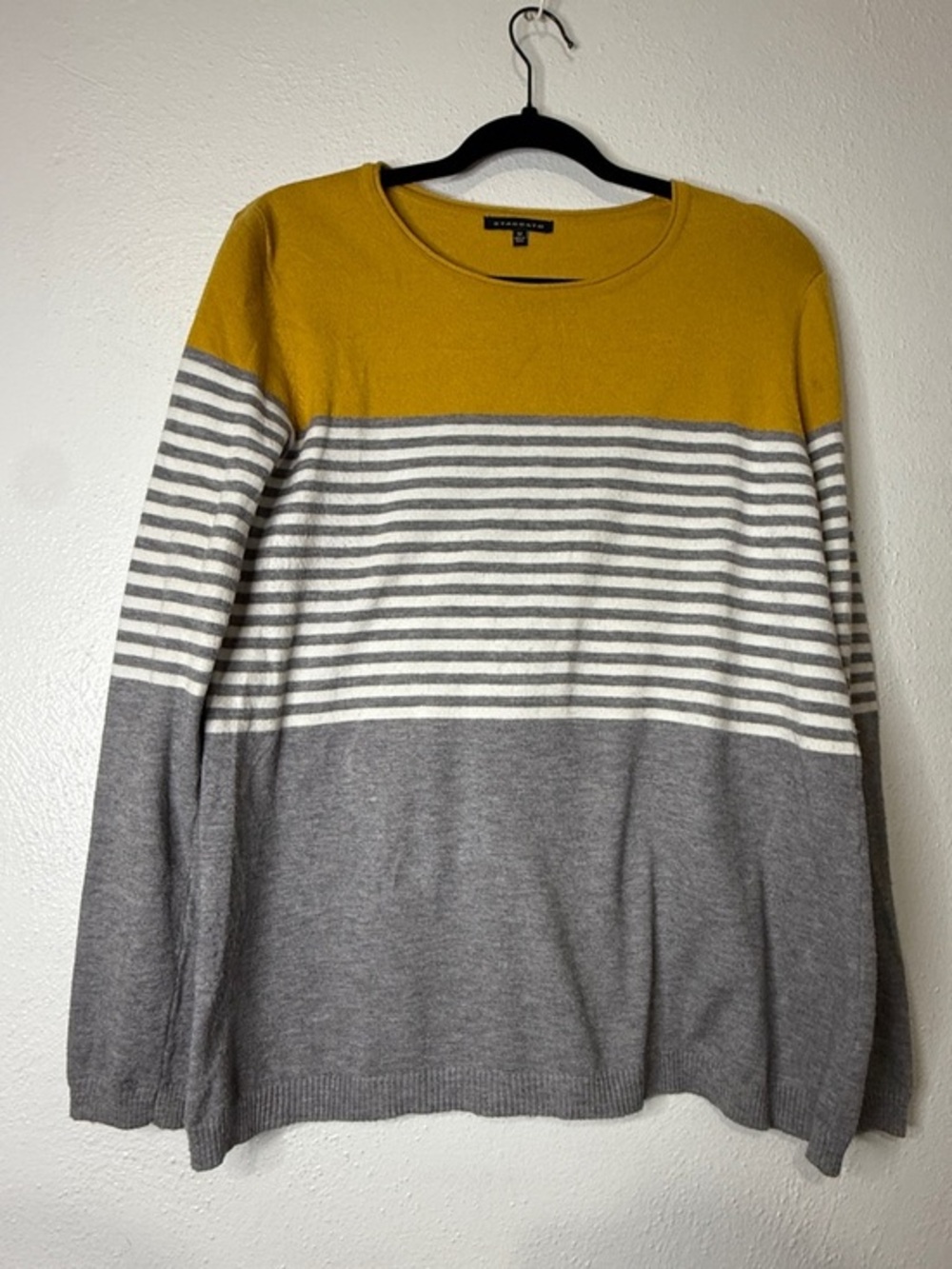 Staccato Colorblock Striped Crewneck Sweater - Mustard & Gray. Sz M.